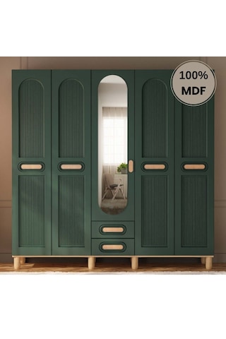 Begonya 5 Kapak Mdf Ayaklı Tasarım Gardırop Yeşil Begonya 5 Kapak Mdf Ayaklı Tasarım Gardırop Yeşil