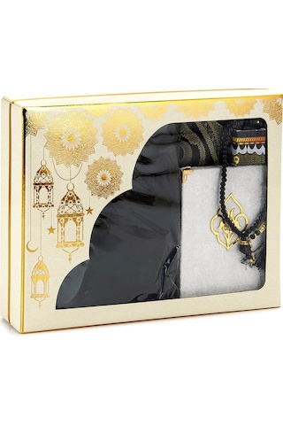 Pratik Başörtülü Tek Parça Namaz Elbisesi Ve Seccade Seti Siyah Siyah