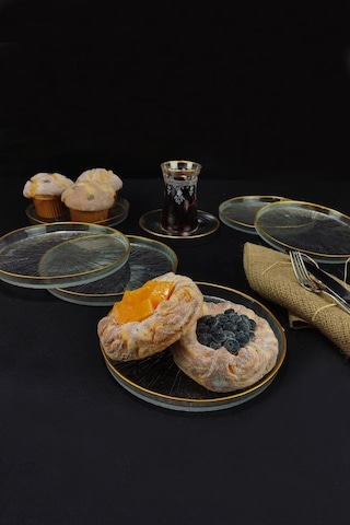 Digithome Rexy 16577 Cam Pasta Tabağı 6'lı 16 CM Gold Rim