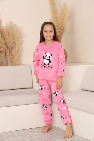 Miniğimin Cicileri Panda Desenli Welsoft Kız Çocuk Pijama Tak... Pembe