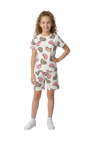 New Kids Kalp Desenli Kız Çocuk Şortlu Takım-91143 Beyaz