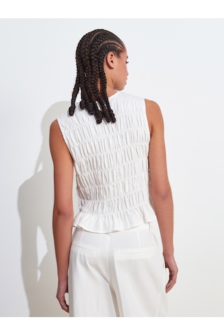 Dilvin 50845 Kolsuz Crop Bluz-ekru Ekru