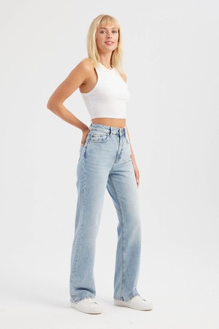 Hiccup Yüksek Bel Straight Kot Pantolon Açık Mavi Denim