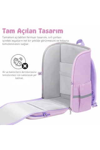 Unicorn 3D Desenli Kız Çocuk Kreş ve Anaokulu Okul Çantası Mor Açık Pembe