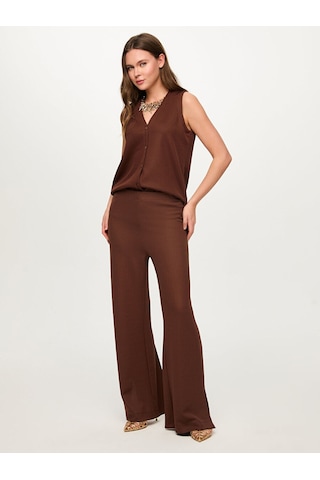 Faik Sönmez Beli Lastikli Triko Görünümlü Wide Leg Fit Pantolon S26pnt032 Us26pnt03230 Kahve
