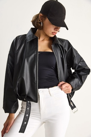 Shade Kadın Oversize Tokalı Deri Ceket 3137 60284058 - Siyah