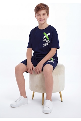 Panios Kids X White Baskı Detaylı Yuvarlak Yaka Yazlık Erkek Çocuk Alt Üst Takım Lacivert