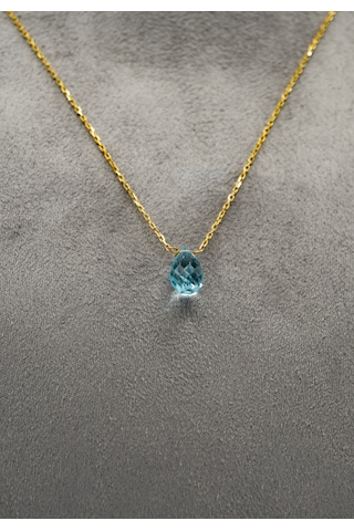 Doğan Diamond 925 Ayar Gümüş Altın Kaplama 3Ct Yarı Değerli Mavi Topaz Doğal Taş Kolye - Raccolta Di Gocce