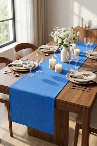 Dekoratif Bohem Runner - Yemek Masası Ve Salon Konsol Örtüsü 50x150 Cm Göl Mavisi