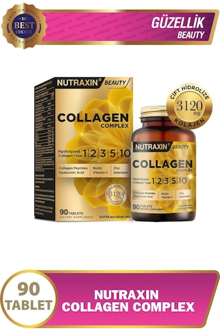 Nutraxin Collagen Beauty Complex 90 Tbl - Hidrolize Tip 1, 2, 3, 5, 10, Biotin, Zinc, Bakır, Hya, Selenyum