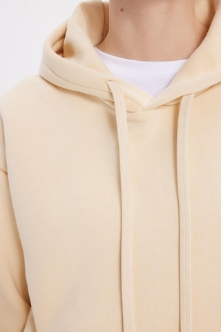 Tudors Kadın Oversize Geniş Kesim Pamuklu Yumuşak Dokulu İçi Polarlı Basic Bej Kapüşonlu Sweatshirt-42092 Bej