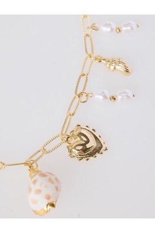 Jimmy Key Jimmy Key Altın Rengi İnci Detaylı Deniz Kabuğu Figürlü Charm Kolye 6sw427035150