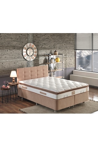 Nironyatak Niron Queen Çift Kişilik Pedli Yatak Seti 150X200 Sütlü Kahve Kum