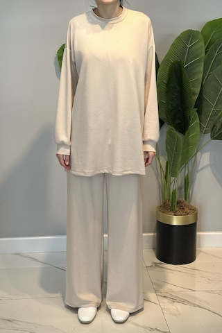 Lale Butik Örme Modal Pantolonlu Takım 19590 Bej