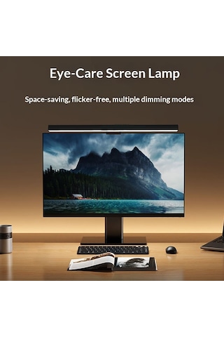Göz Dostu Monitör Üstü Led Aydınlatma Asimetrik Optik 3 Renk Işık Ayarlanabilir Parlaklık 51 Cm Siyah