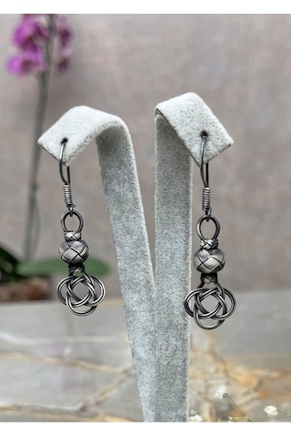 Kazzaze Şems Düğümü Gümüş Kazaziye Küpe - Iki Sıralı