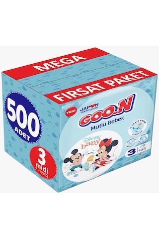 Goon Mutlu Bebek Bezi 3 Numara Midi Mega Fırsat 500 Adet