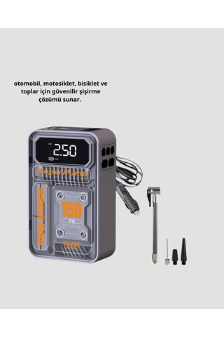 Taşınabilir Kablosuz Hava Pompası 150 Psı Güçlü Basınç Ve 6000mah Şarjlı