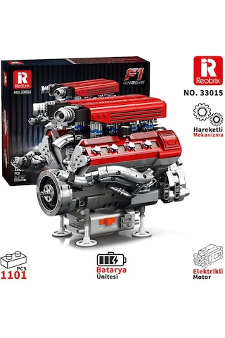 Reobrix Technic 33015 F1 Motor Engine Motorlu Yaratıcı Yapı Blok Seti Building Blocks- 1101 Parça