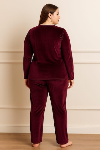 Kadın 13213 Büyük Beden Kadife Pijama Takımı Mürdüm MÜRDÜM