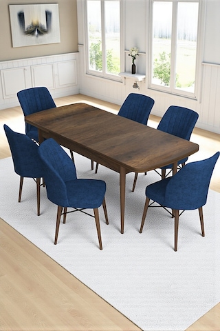Flexa Comfort Serisi 6 Adet Flex Sandalye Mutfak Masası Takımı Lacivert