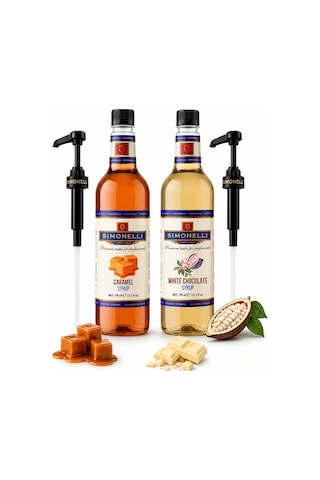 Simonelli Karamel + Beyaz Çikolata Aromalı Kahve ve Kokteyl Şurubu Seti 2 x 700 ML