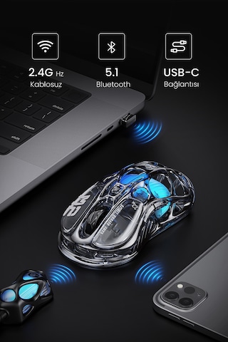 Gravastar Mercury M2 Rgb 26k Dpı Optik Gaming Mouse, Kablosuz, Programlanabilir 5 Tuşlu, Şeffaf Siya Mercury M2