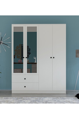 Metalia Gm 079 Novado Aynalı Düğme Kulplu 4 Kapı 2 Çekmeceli Gardırop