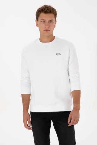 U.S. Polo Assn. Erkek Comfort Fit Bisiklet Yaka Şardonlu Beyaz Basic Sweatshirt 50313757-VR013