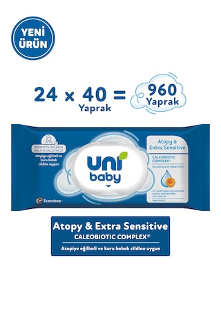 Uni Baby Atopy & Extra Sensitive Atopik Ciltlere Özel Islak Mendil 24x40 960 Yaprak 24'lü Set