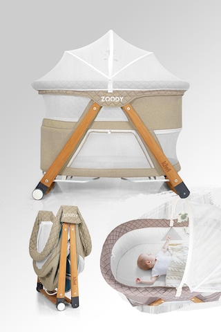 Kiwi Zoody Park Yatak Ve Oyun Parkı Bebek Beşiği, Anne Yanı Beşik, Park Beşik, Sallanan Beşik -latte Renk
