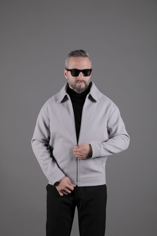 Ohepmoda Düz Erkek Kaşe Ceket Mont Açık Gri