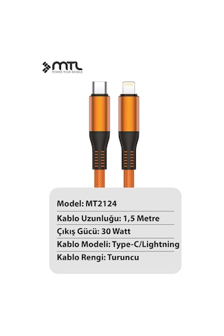 30w Pd Type-c To Apple Uyumlu iPhone Lightning Örgülü Hızlı Şarj Ve Data Kablosu 1.5 Metre Mt2124