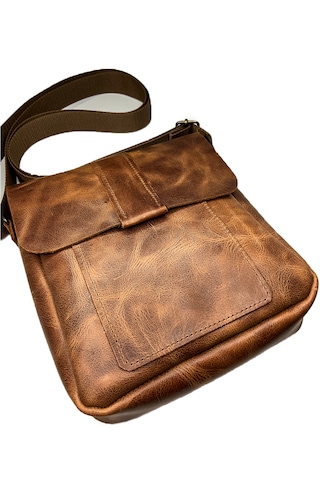 Natderi Hakiki Deri Taba Unısex Omuz Çantası 20x25 Cm
