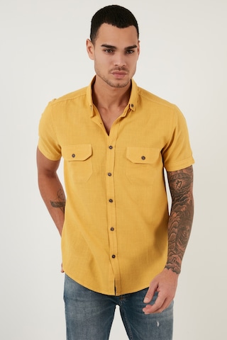 Buratti Düğmeli Yaka Pamuklu Slim Fit Cepli Erkek Gömlek Cf21S111153 Hardal