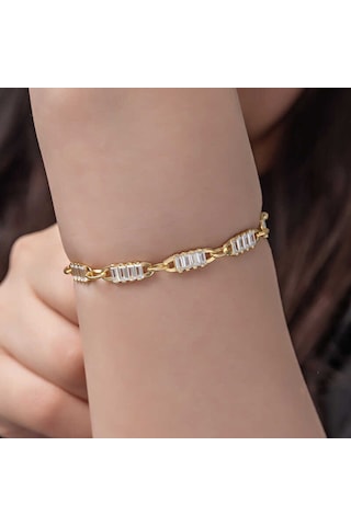 925 Ayar Gümüş Gold Baget Taşlı Kadın Bileklik