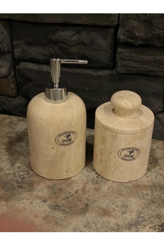 Traverten Sıvı Sabunluk Ve Pamukluk 2'li Set Gold