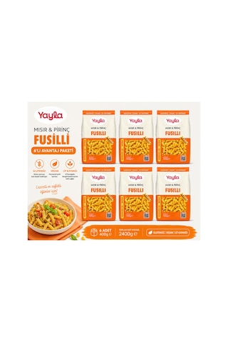 Yayla Glutensiz Vegan Fusilli Makarna 400 Gr X 6 Lı Avantaj Paketi Mısır & Pirinç
