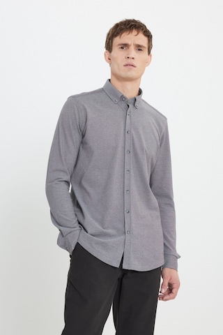 AC&Co / Altınyıldız Classics Erkek Grı Pamuklu Örme Slim Fit Dar Kesim Düğmeli Yaka Gömlek Gri