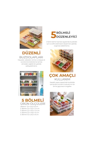 5 Bölmeli Buzdolabı Düzenleyici, Difriz Organizeri, Derin Dondurucu Düzenleyici Renkli