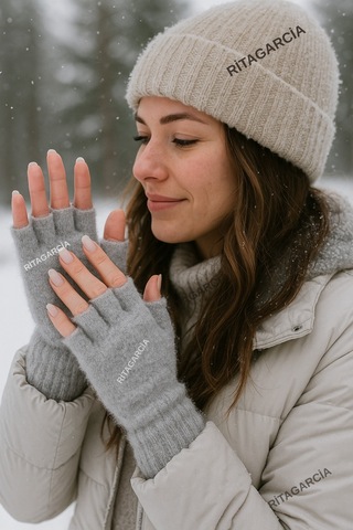 Peluş Kesik Parmak Eldiven Gri