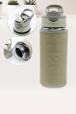 Deri Kılıflı Pipetli Cam Matara - 500 Ml-h2o87152 Lila - Bej