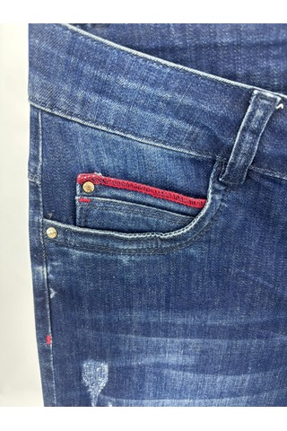 Büyük Beden Fermuarlı Denim Kadın Pantolon Lacivert