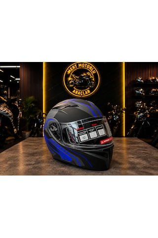 Jk 902 Az Blue Çene Açılır Motosiklet Kaskı Mat Siyah - Mavi