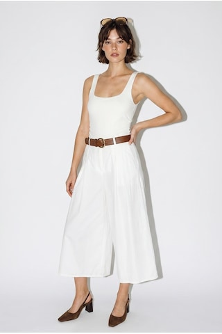 Kadın Yüksek Bel Pile Detaylı Geniş Paça Culotte Pantolon Dp261038 60286319 - Beyaz