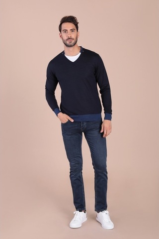 Ferraro V Yaka Superfine Yün Kazak - Lacivert Lacivert (490433172) Lacivert