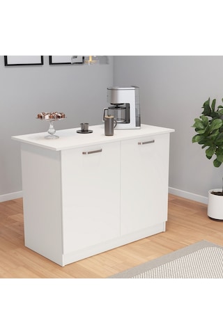 Umg Mobilya Patentli 120lik Benzila Ada Mutfak, Mutfak Adası, Çok Amaçlı Dolap, Mutfak Masası Beyaz