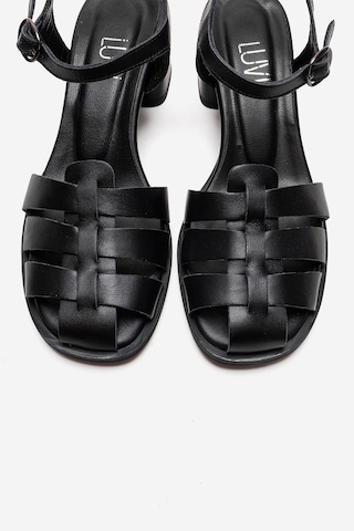 Luvishoes Evora Siyah Cilt Hakiki Deri Kadın Kalın Topuklu Sandalet
