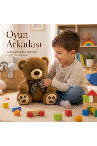 40 Cm Kurdeleli Pelüş Ayı, 3 Asorti Renk, Yumuşak Oyuncak Ve Hediyelik Sevimli Ayıcık Pjh16564-40cm Açık Kahve Genel