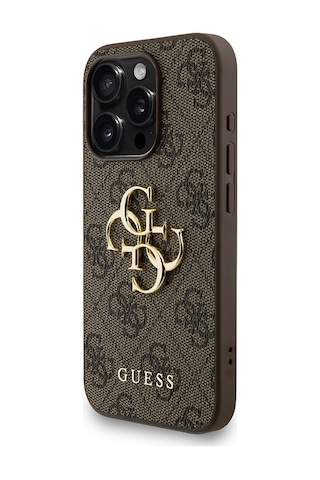 Apple Uyumlu iPhone 15 Pro Max Kılıf Guess Lisanslı Bilek Askı İpli Metal 4g Ve Yazı Logolu Kapak Kahveren
